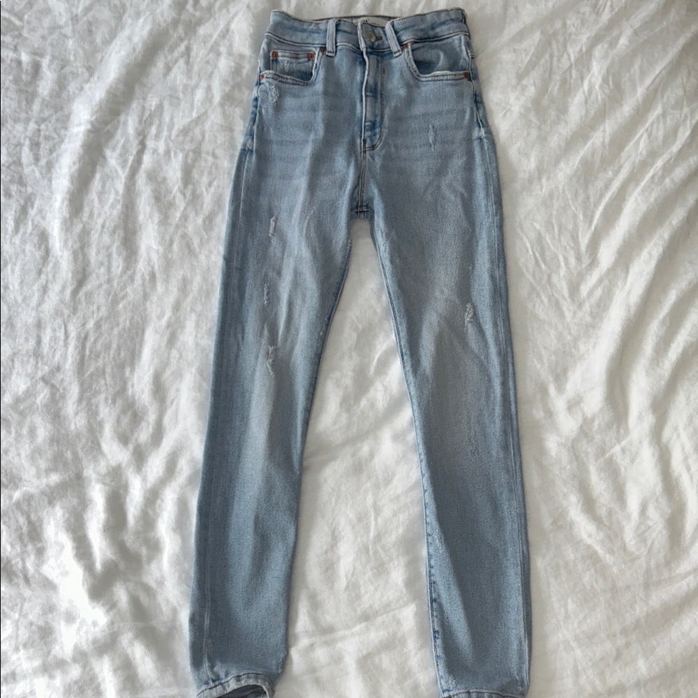 Zara High Waisted Light Denim Skinny Jeans Stretch
